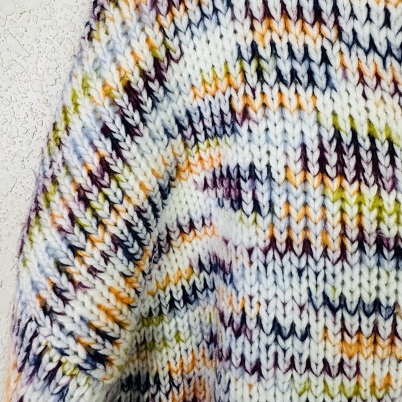 LOFT Sweater Multicolor Size L Spacedye Double V Chunky Knit Oversized - Picture 5 of 11